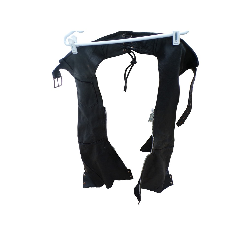 Baja California Leather Motorcycle Chaps Size M Black Laced Zip‎ Pockets Studs